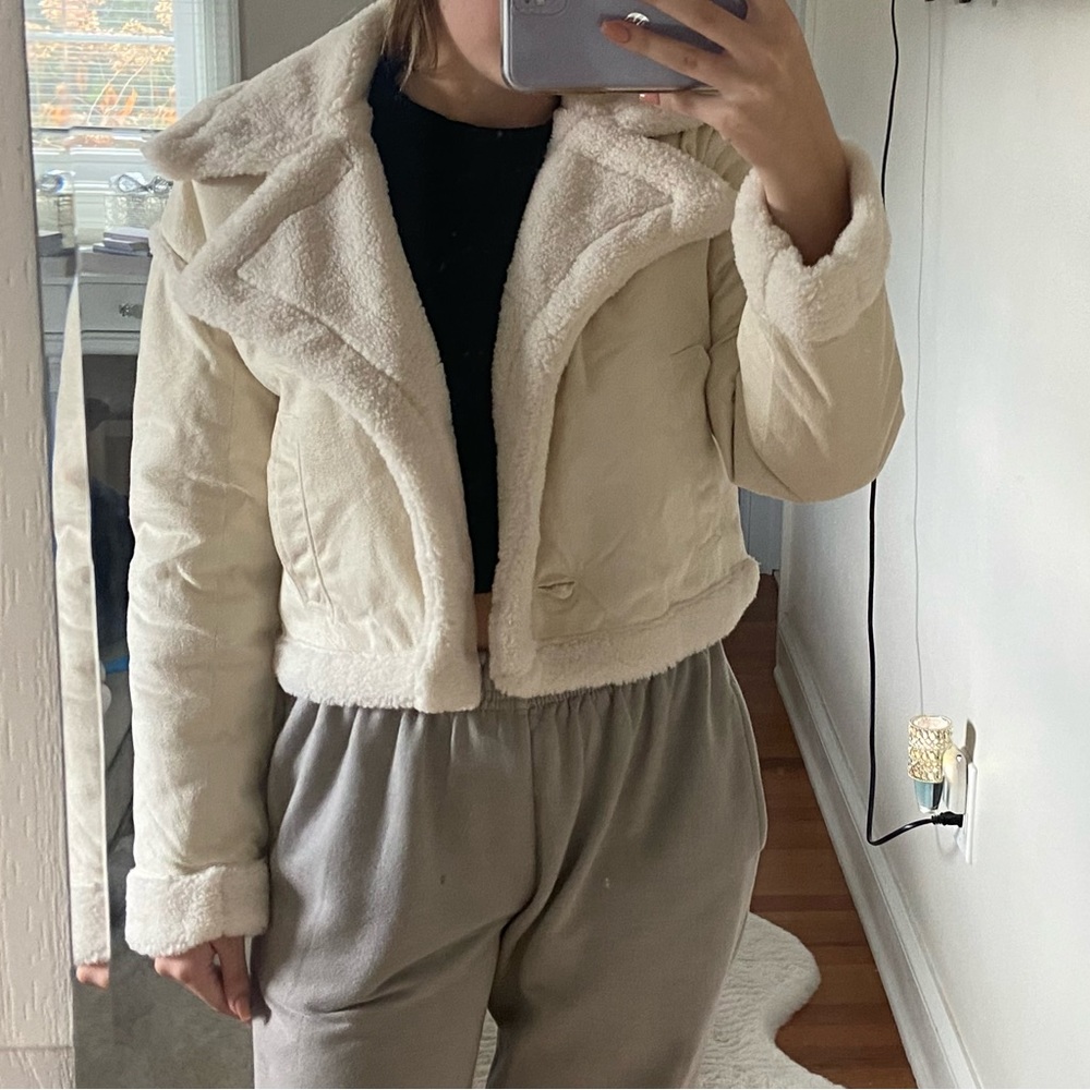 Hollister Cream Suede Sherpa Lined Jacket
